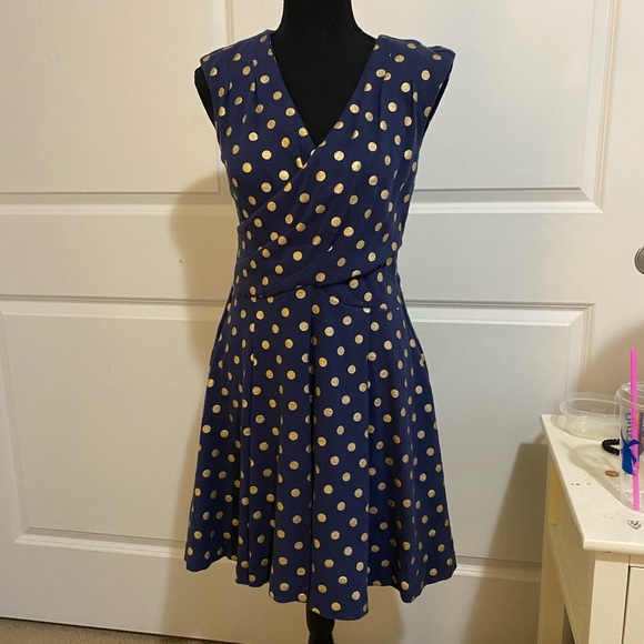 Anthropologie Maeve Ophira Polka Dot Dress S Navy Gold - Picture 10 of 11